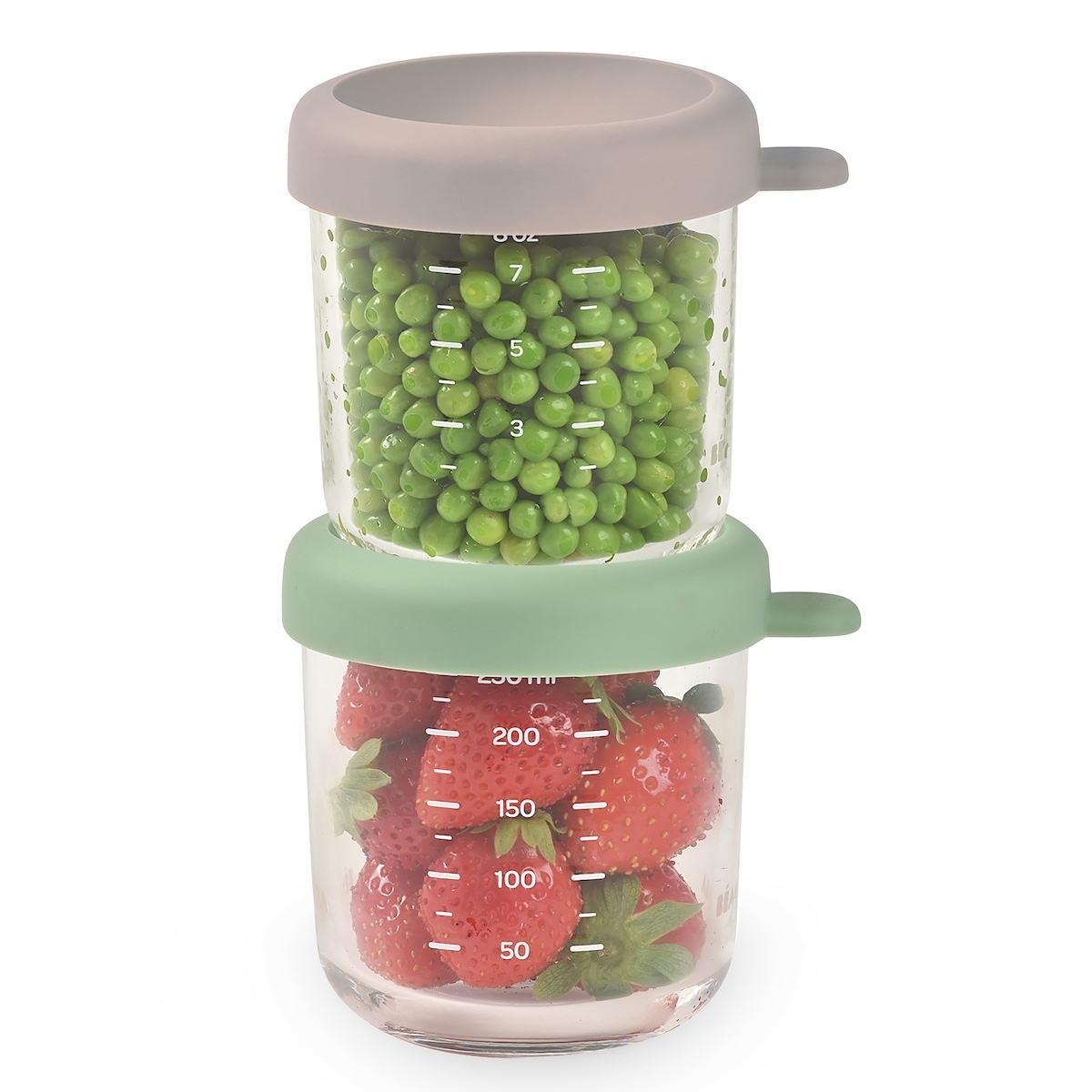 Pack 2 tarros cristal 250ml Béaba gris-verde