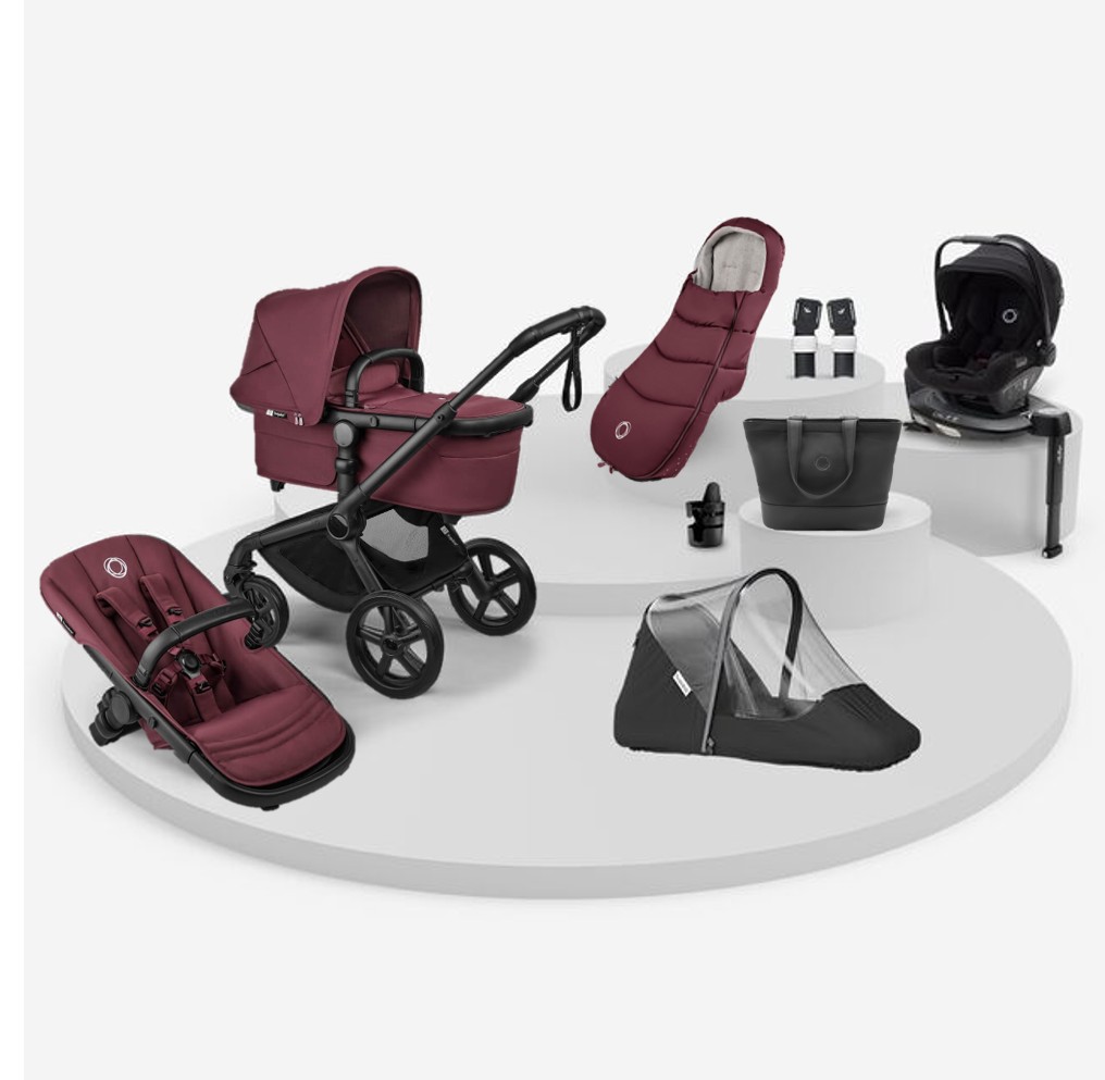 Pack Bugaboo Fox5 Renew completo invierno black/dark cherry