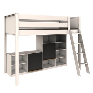 Pack cama alta-estantería pizarra KASVA haya lacado blanco