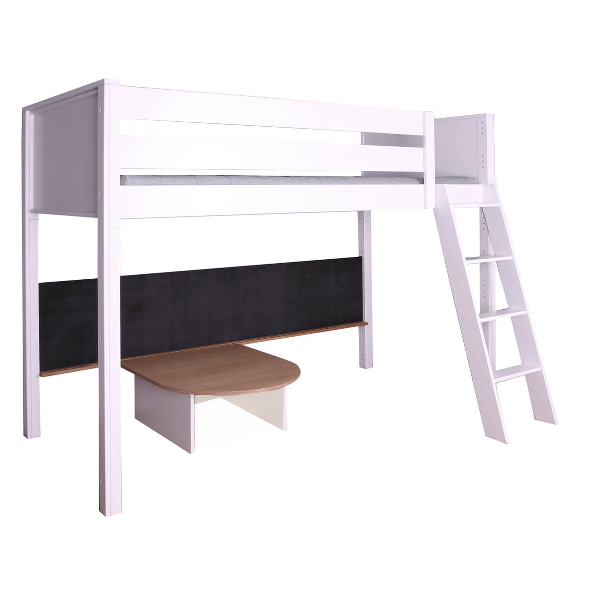 Pack cama alta-mesa juegos-pizarra grande KASVA haya lacado blanco