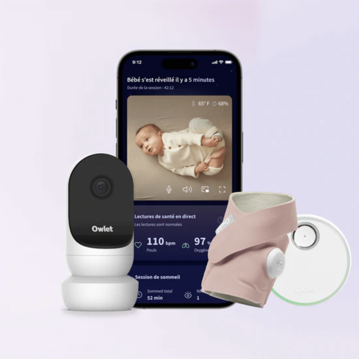 Pack vigilabebés-vídeo inteligente DREAM SOCK & CAM 2 Owlet dusty rose