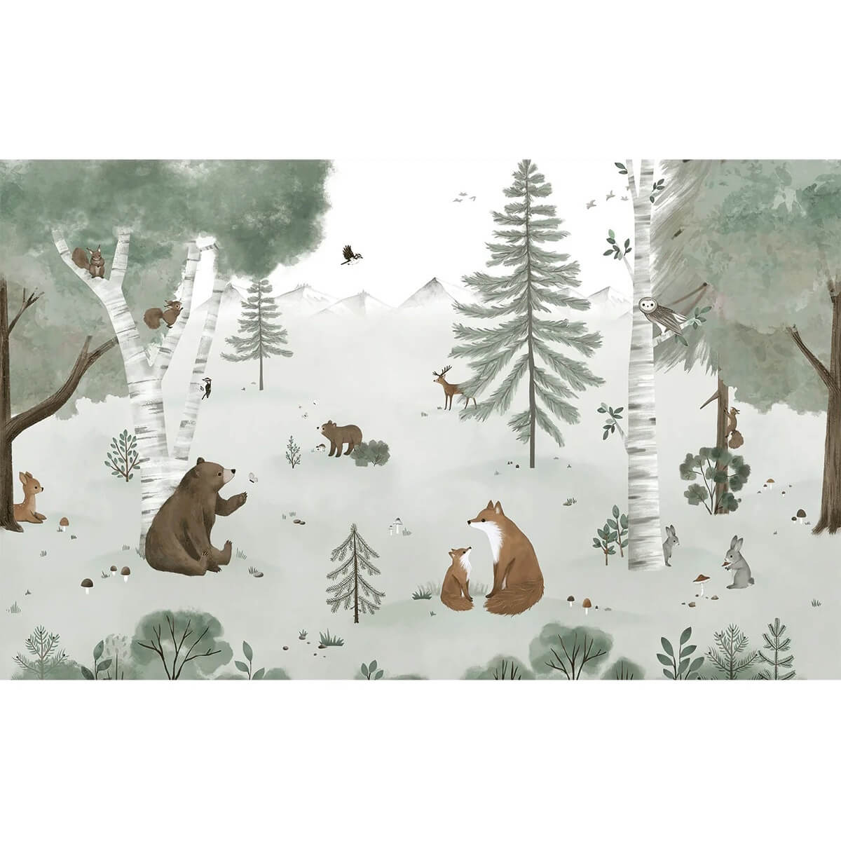 Papel pintado panorámico Bosque-Animales KHARU Lilipinso