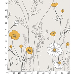 Papel pintado panorámico Flores manzanilla CHAMOMILE 01 Lilipinso