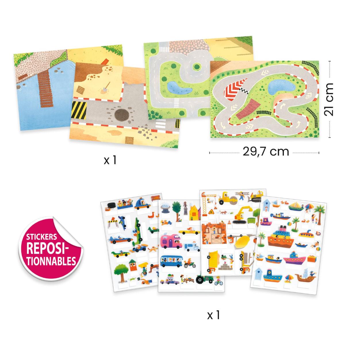 Pegatinas 3D reutilizables VEHÍCULOS Djeco