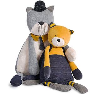 Peluche gato gigante Fernand LES MOUSTACHES Moulin Roty gris claro