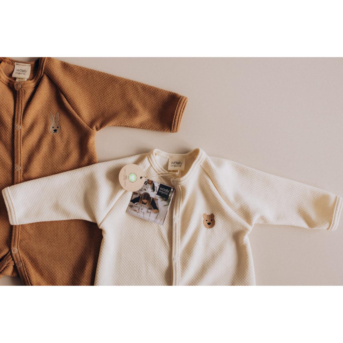Pijama bordado 50-56cm Teddy NOOS Wooly Organic natural ecru
