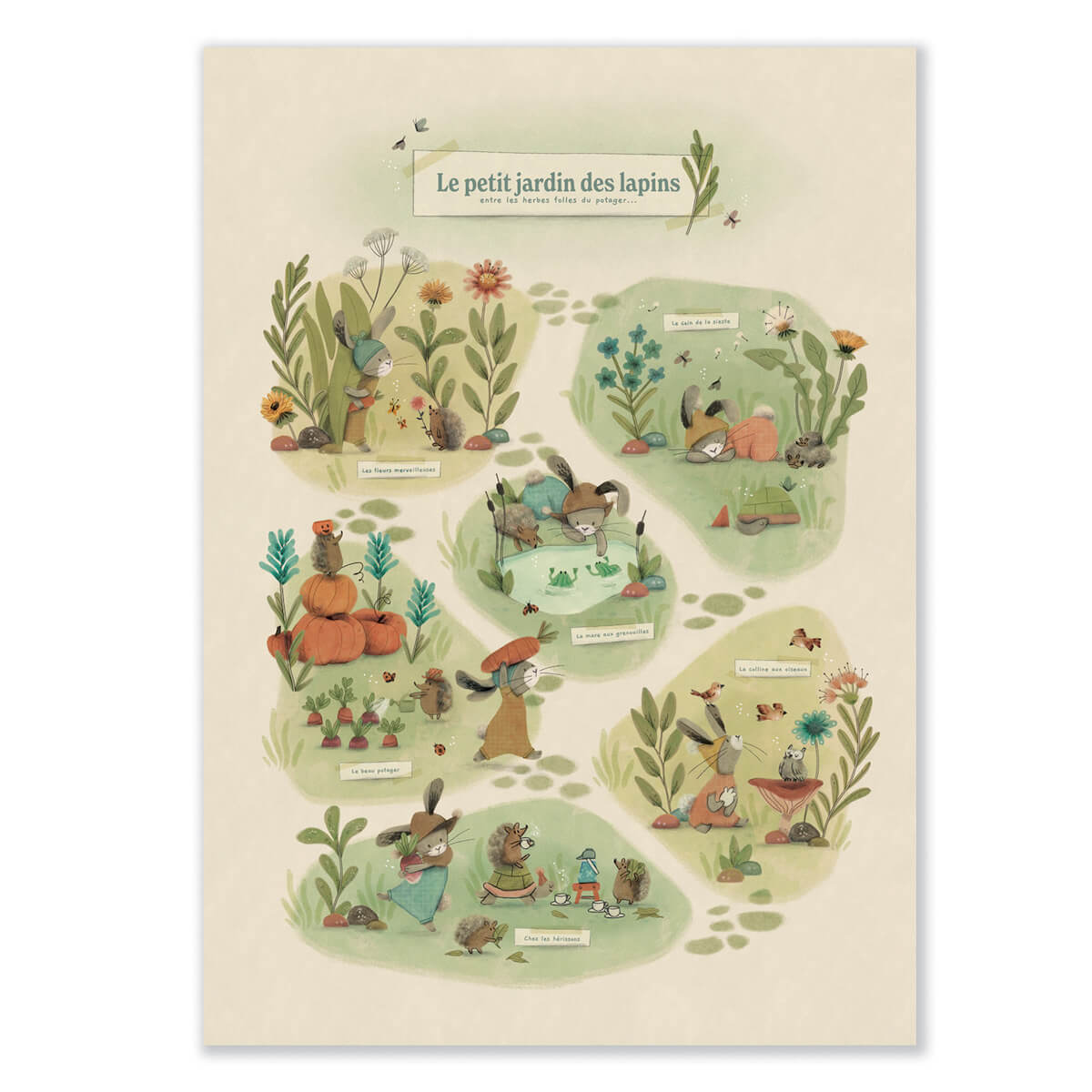 Póster El pequeño jardín 50x70cm TROIS PETITS LAPINS Moulin Roty