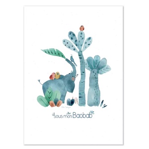 Póster Elefante 50x70cm SOUS MON BAOBAB Moulin Roty