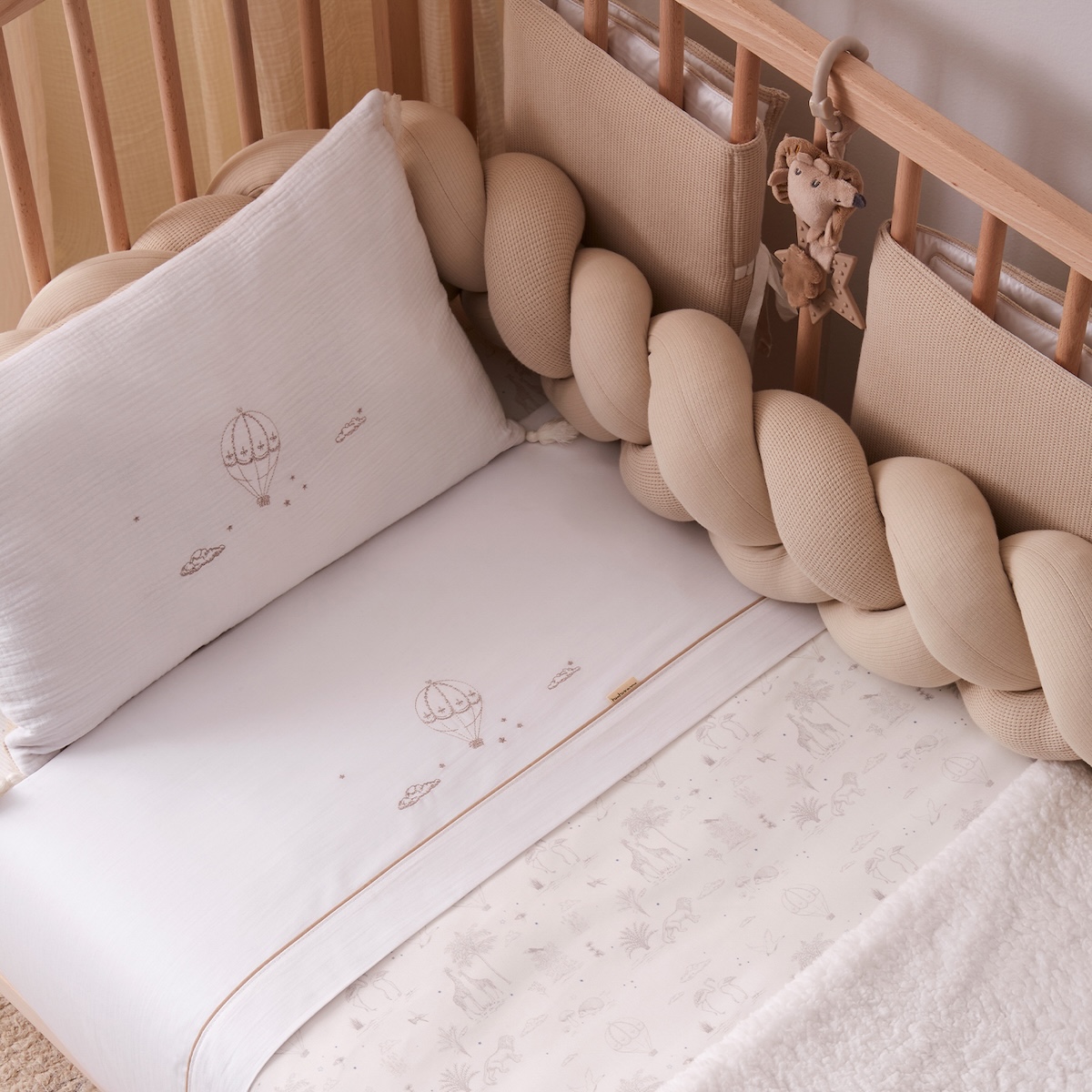 Protector cuna trenzado 300x15cm Bimbidreams lino