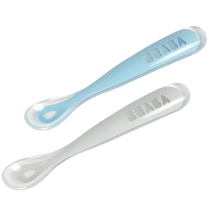 Set 2 cucharas silicona 1ª edad +estuche Béaba azul-gris