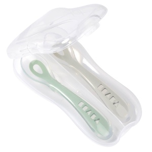 Set 2 cucharas silicona 2ª edad+estuche Béaba gris-verde salvia