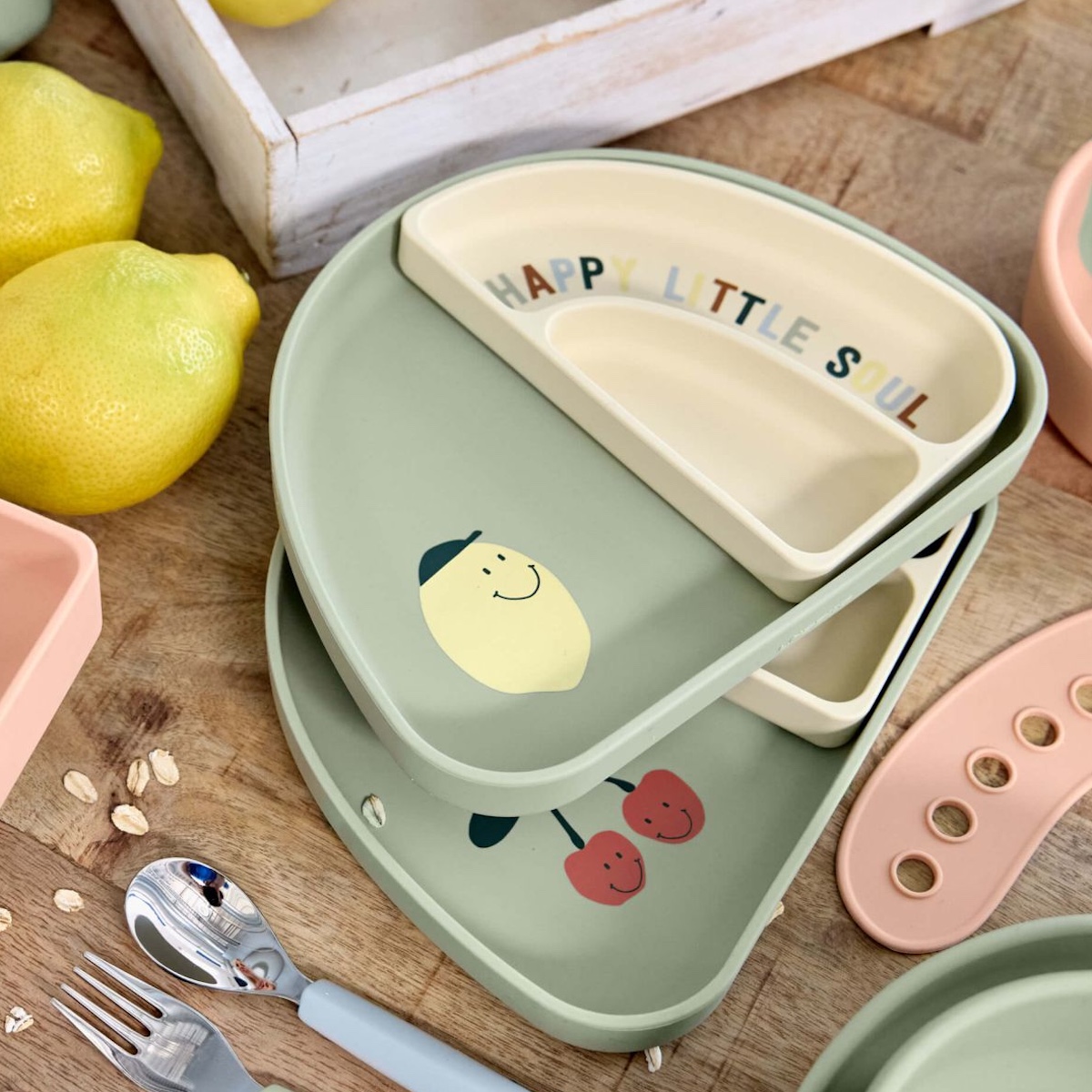 Set platos seccionados 3uds HAPPY FRUITS Laessig Cherry