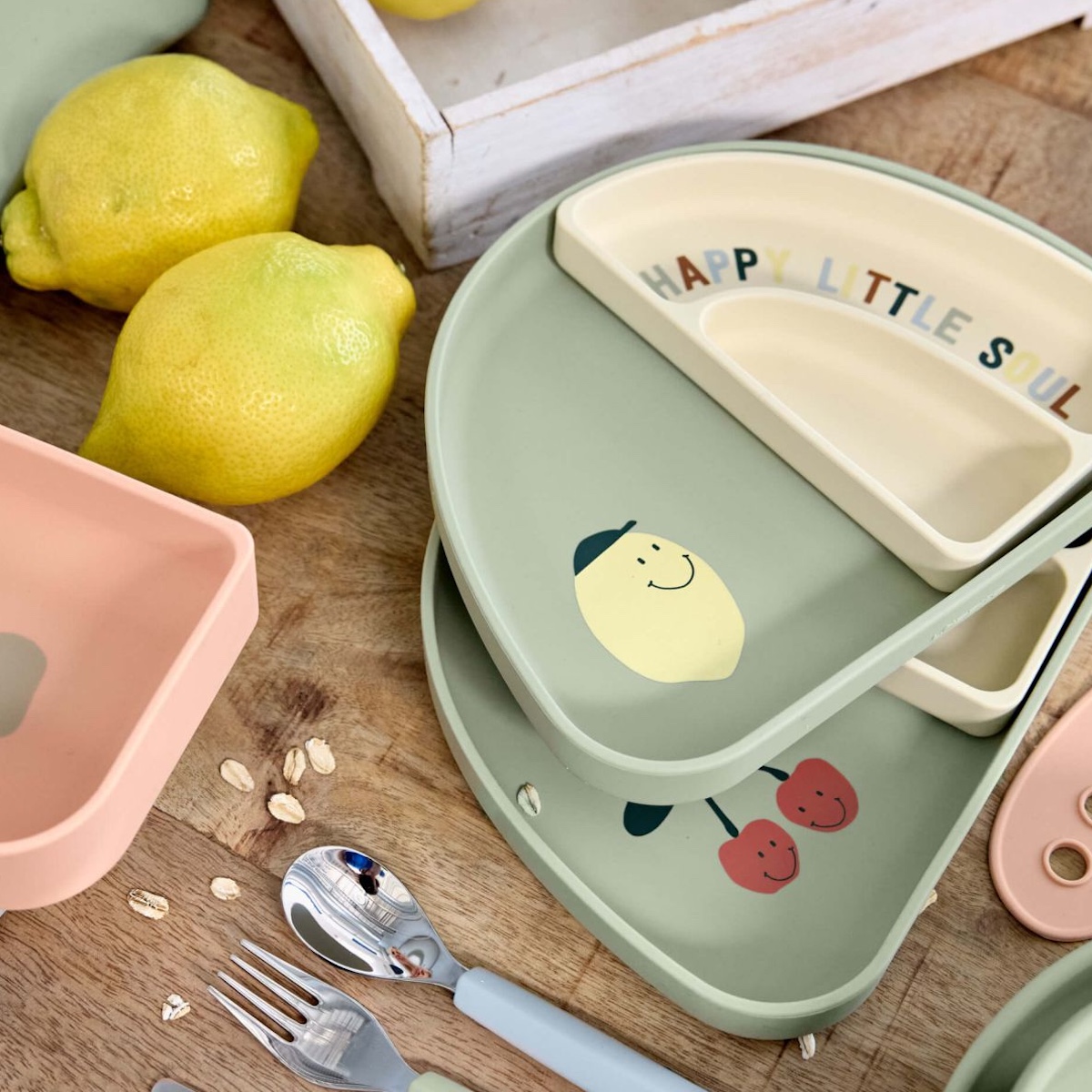 Set platos seccionados 3uds HAPPY FRUITS Laessig Lemon