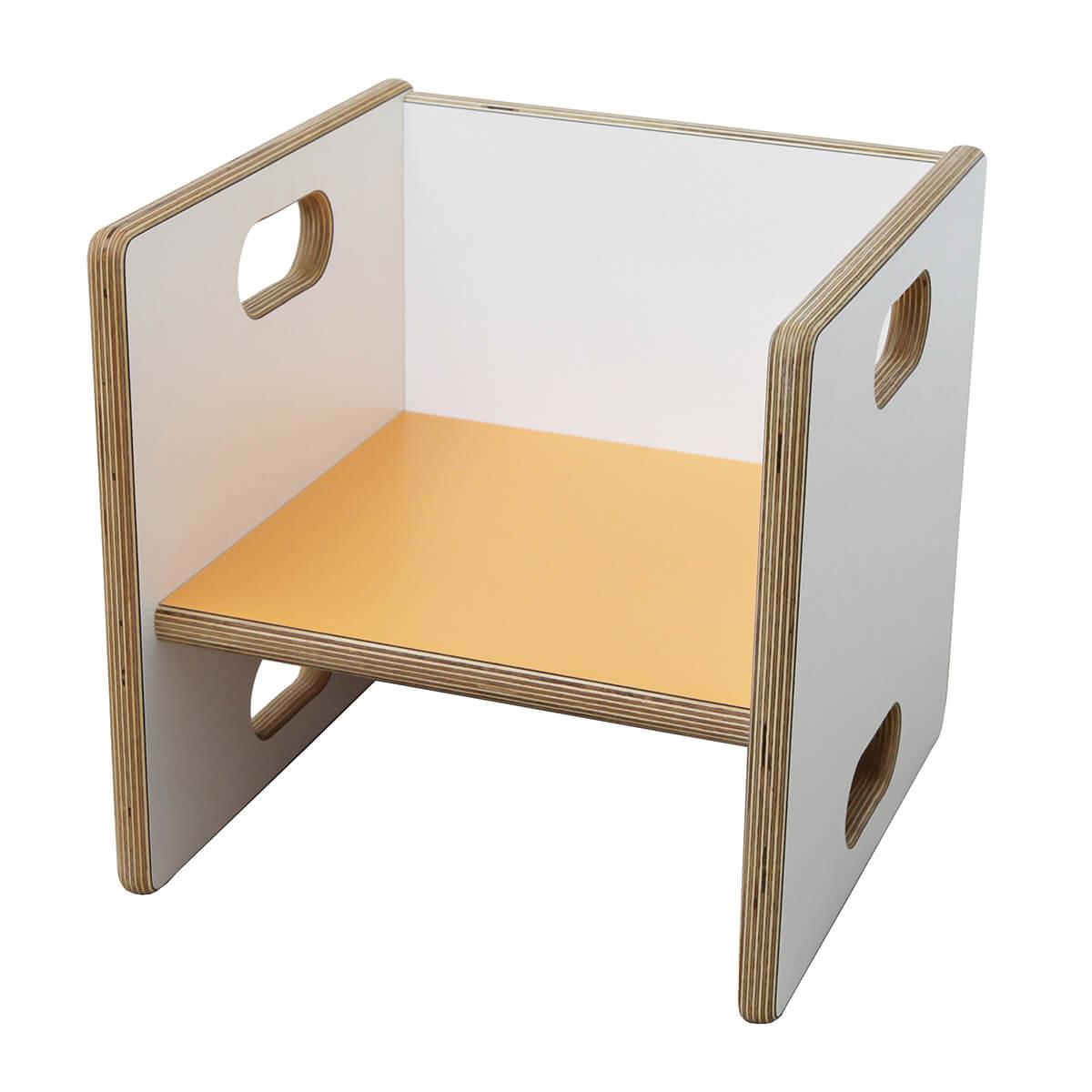 Silla escalable ZIGGY de Breuyn Multiplex tamaños blanco asiento naranja