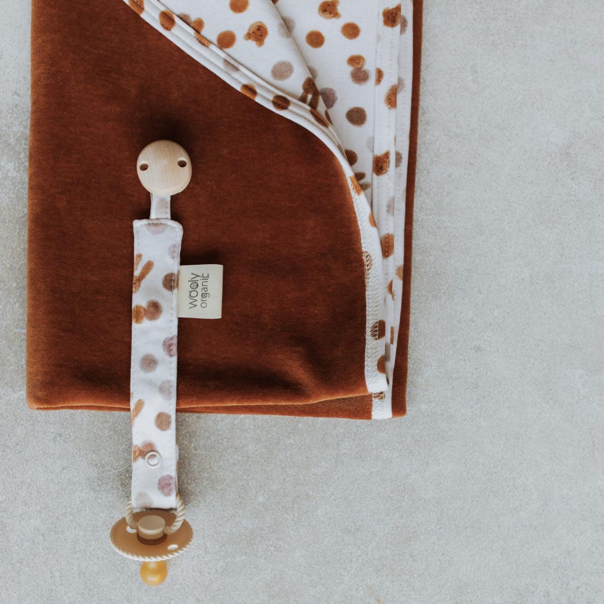 Sujeta chupetes NOOS Wooly Organic small caramel dots