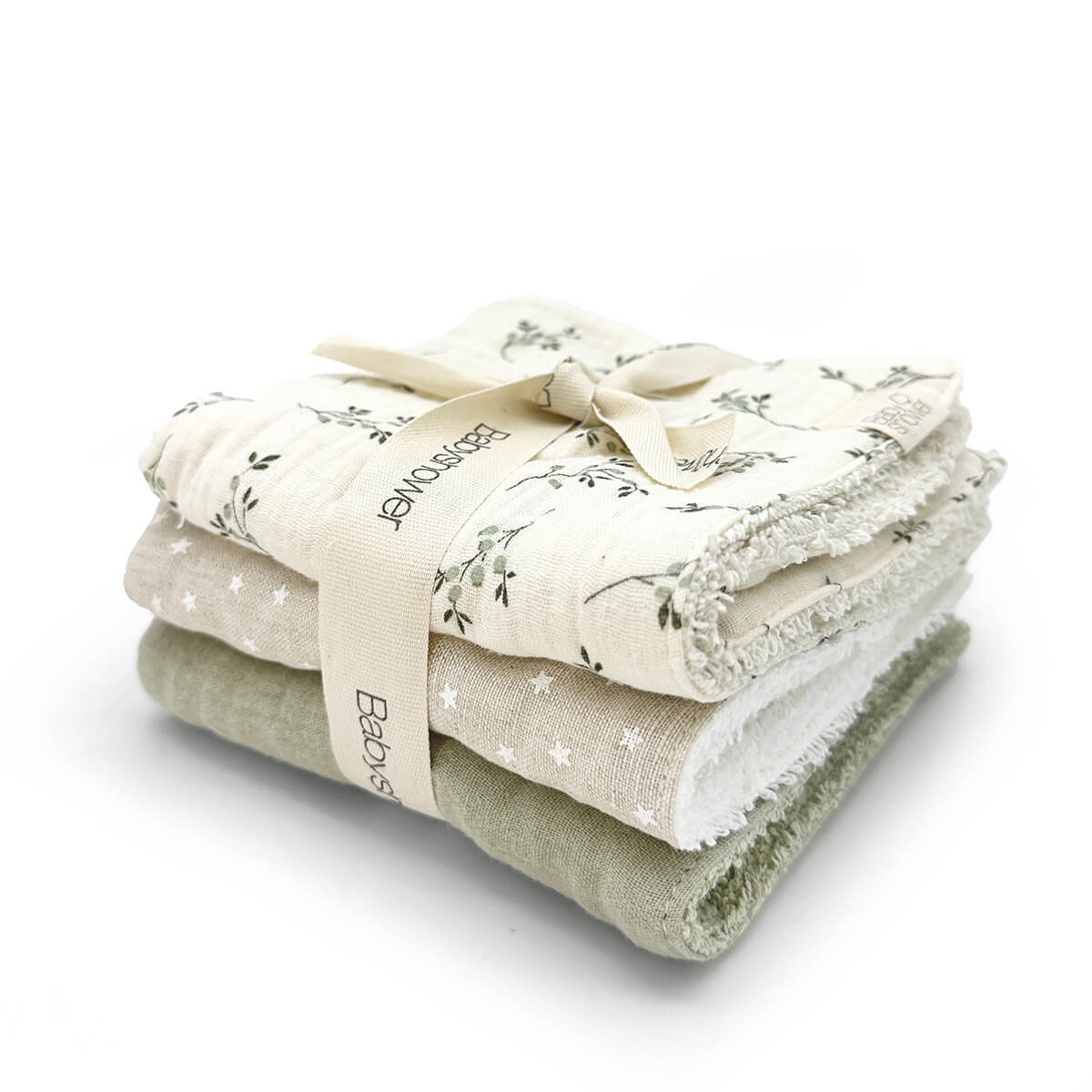 Toallitas 3uds Babyshower olive bloom