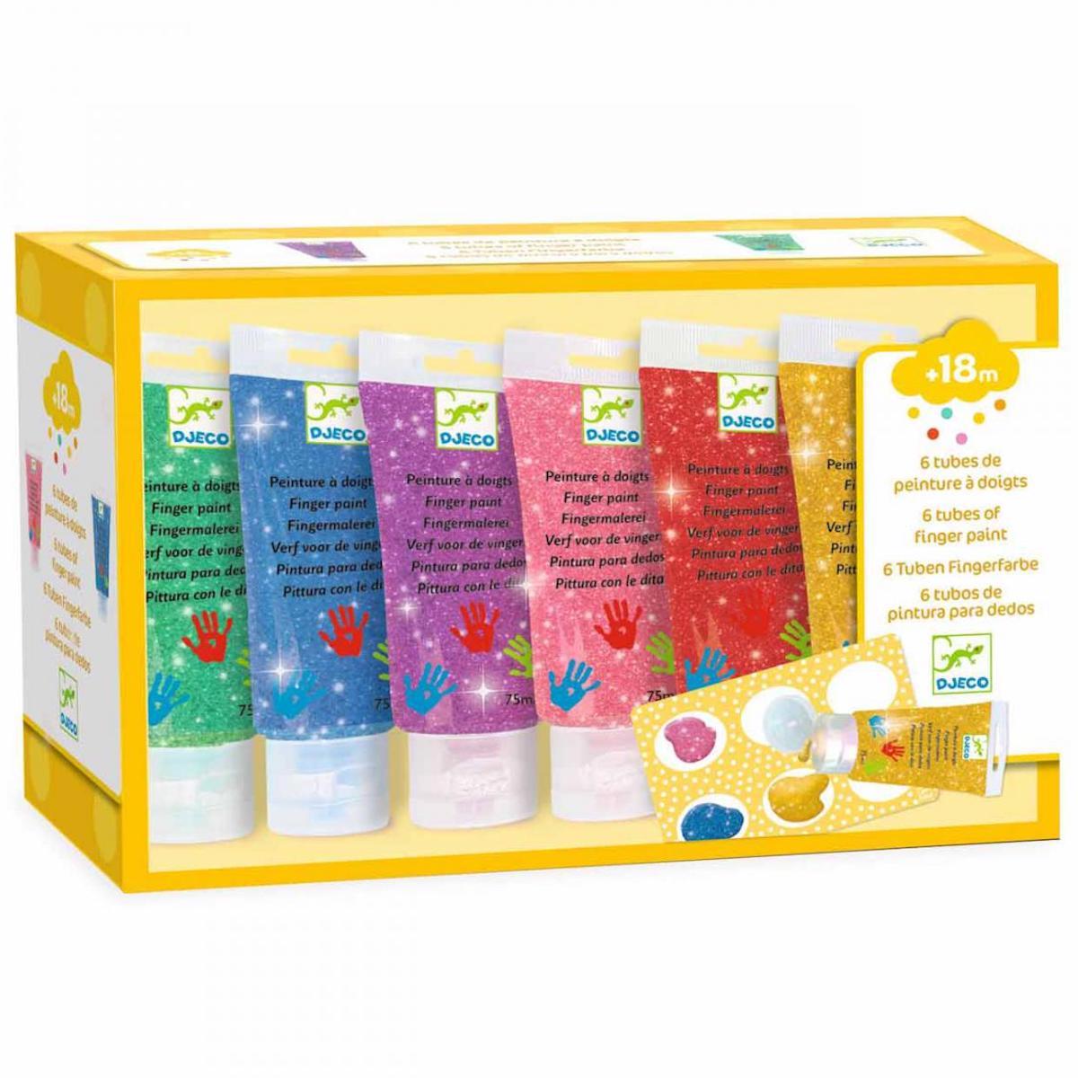 Tubos pintura dedos purpurina 6uds LOS COLORES Djeco