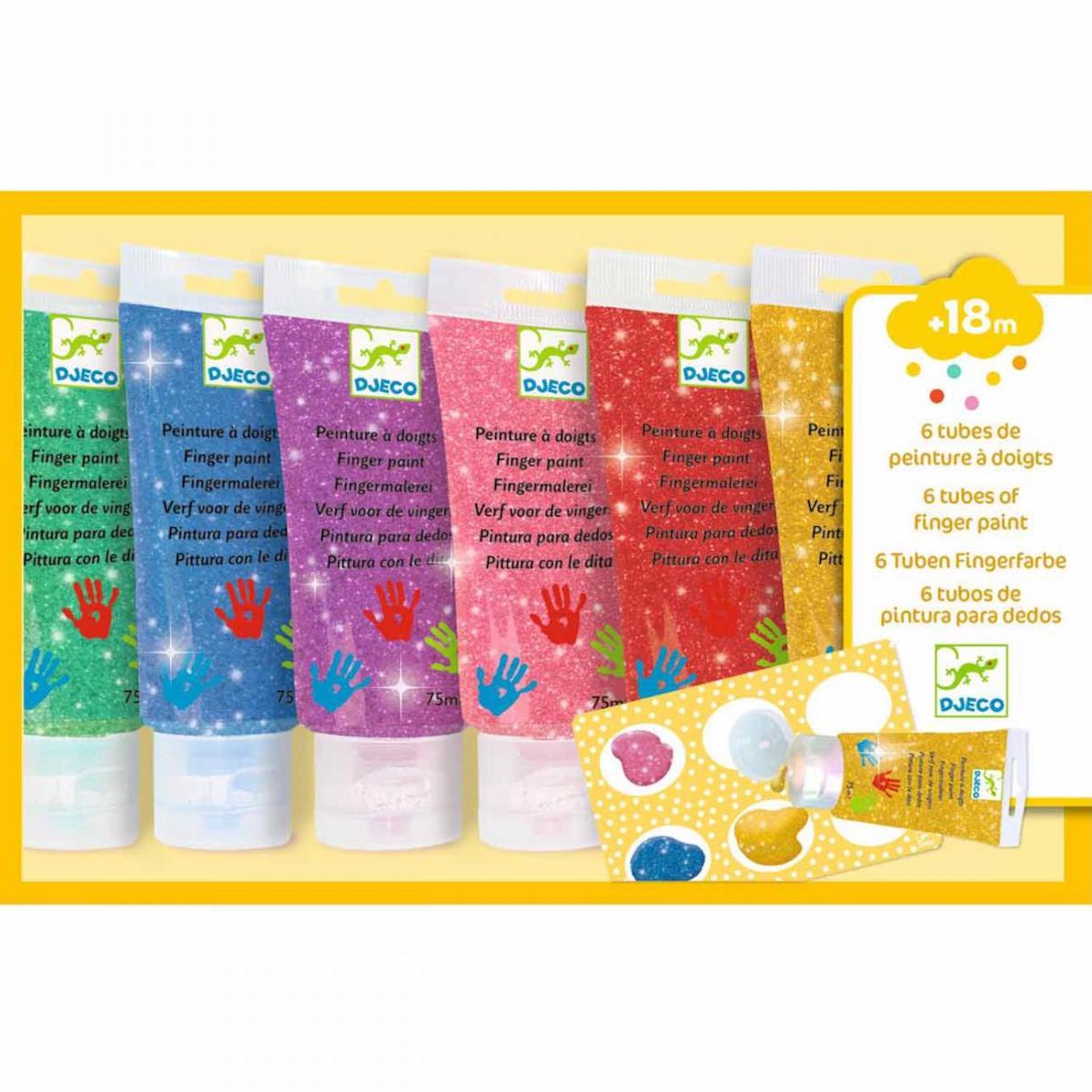 Tubos pintura dedos purpurina 6uds LOS COLORES Djeco