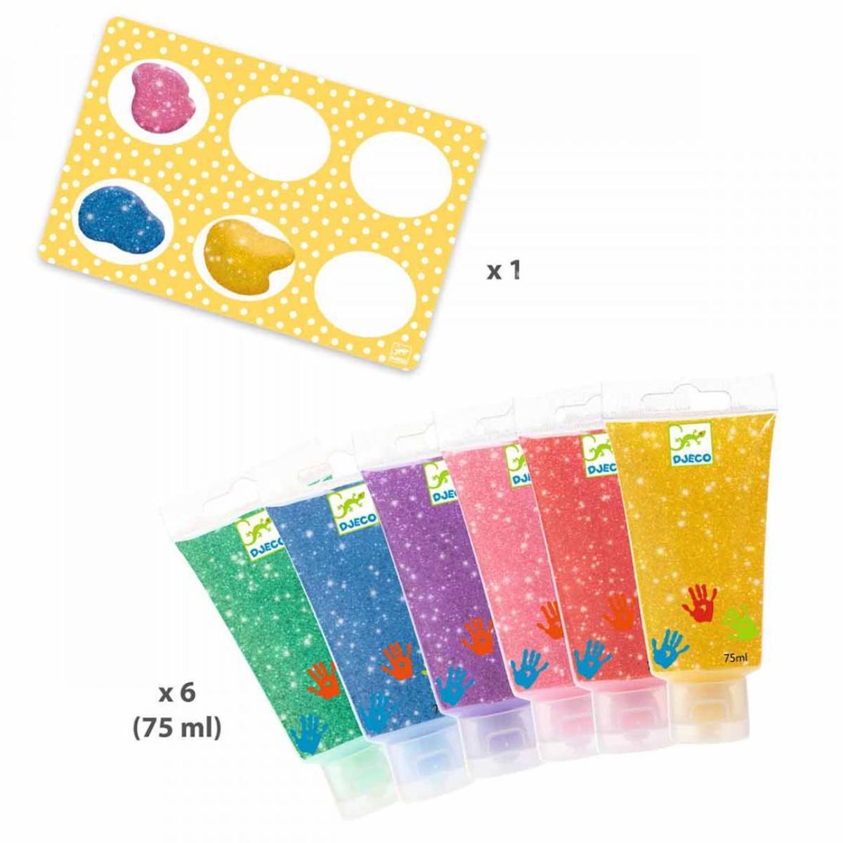 Tubos pintura dedos purpurina 6uds LOS COLORES Djeco
