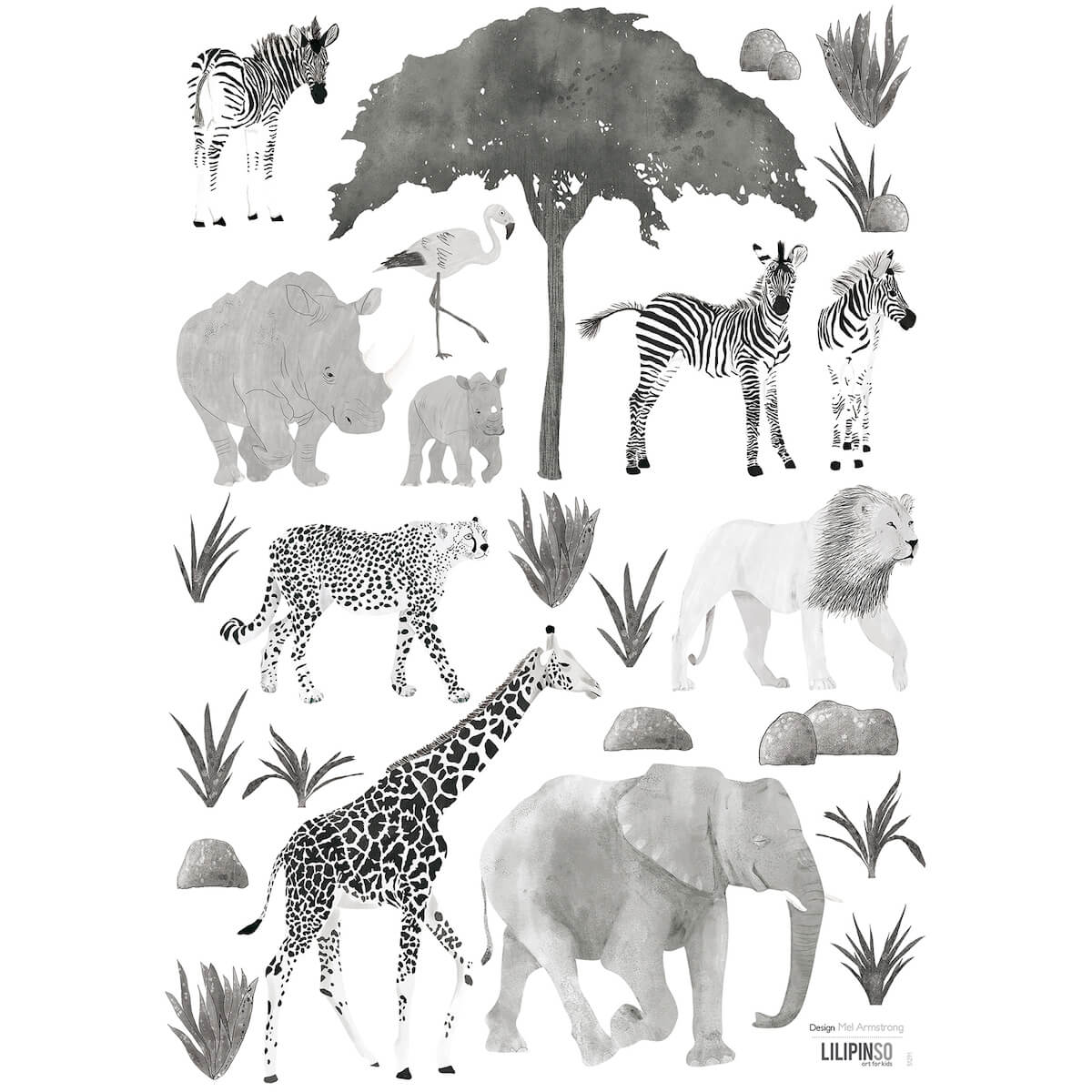 Vinilo mural ANIMALES SALVAJES Lilipinso blanco-negro