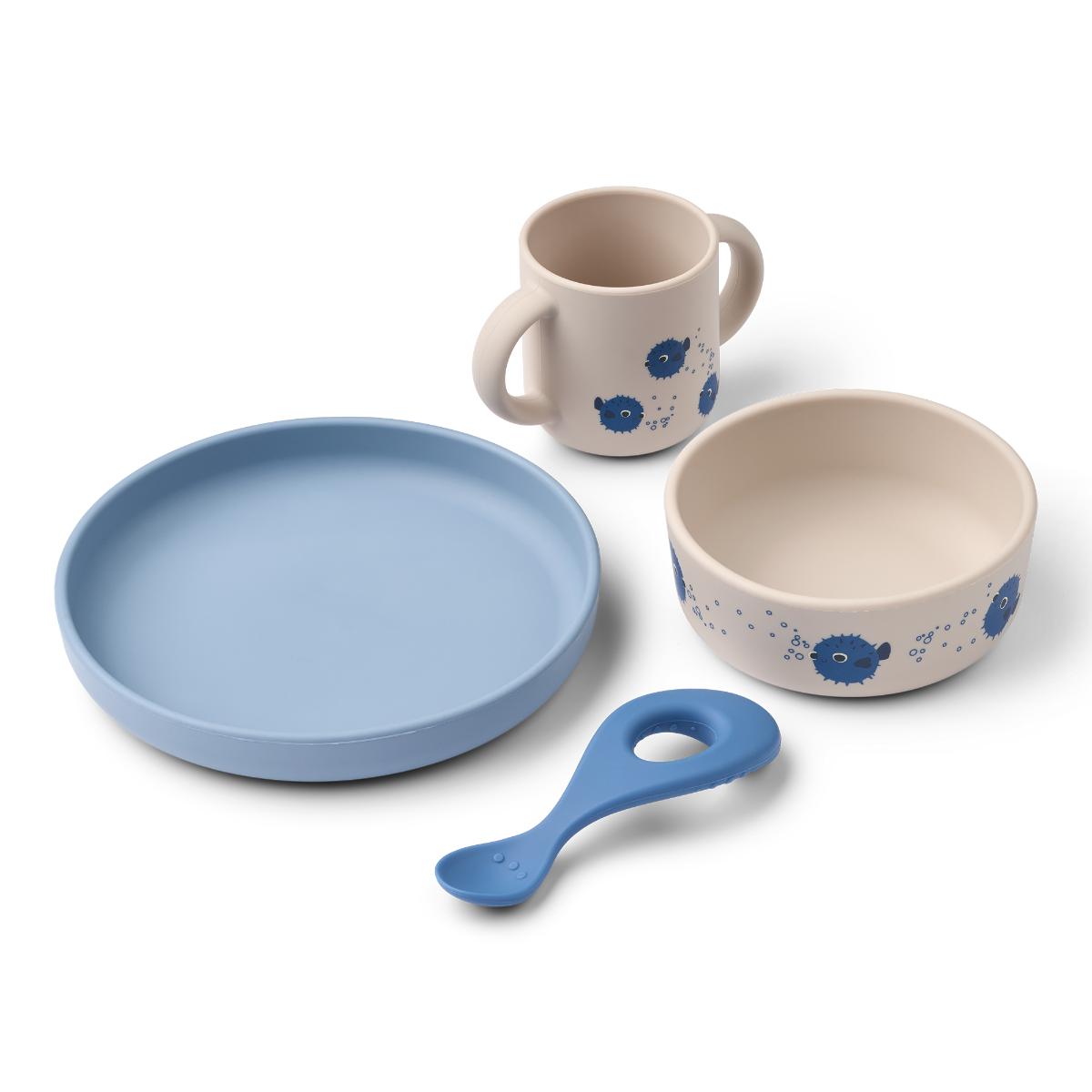 Vivi Printed Tableware Set Liewood Pufferfish Sandy